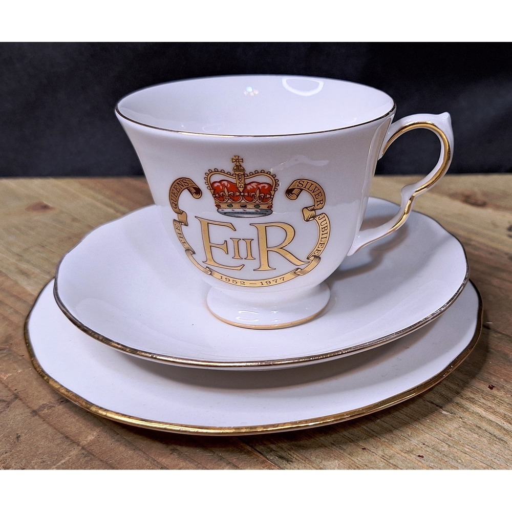 Queen Anne Silver Jubilee 1977 Tea Cup Saucer Trio Queen Elizabeth II Bone China